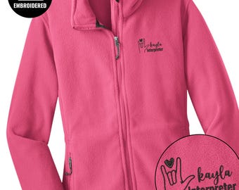 Embroidered Sign Language Interpreter Full Zip Women Jacket, Custom Name Jacket, Z056