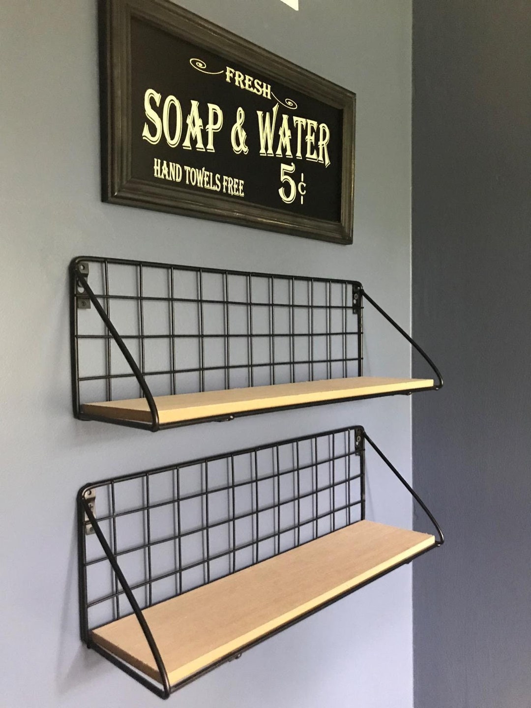 Metal and Wood Shelf Black Wall Mounted Shelf Decorative Etsy