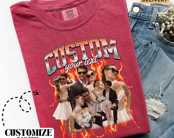 Benutzerdefinierte Freundin Freund Foto Shirt, Bootleg Rap T-Shirt, benutzerdefiniertes Valentinstag Paar Gesicht T-Shirt, Vintage Grafik 90er Jahre T-Shirt, bestes Geschenk für Sie B268