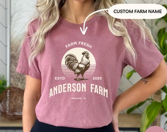 T-shirt de ferme de poulet personnalisé, t-shirt quotidien pondu d'oeufs frais, chemise de ferme vintage, cadeau personnalisé pour amoureux des poules, t-shirts de ferme familiale, N005