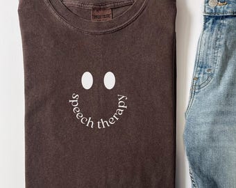 Logoped T-shirt med glada ansikten, logoped T-shirt, tal T-shirt, logoped T-shirt, SLPA T-shirt, logoped B326