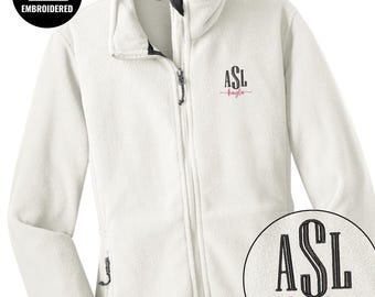 Embroidered ASL Full Zip Women Jacket, Custom Name Sign Language Interpreter Jacket, Z070