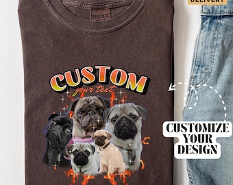 Aangepast vintage shirt voor huisdier, gepersonaliseerde hond bootleg rap-shirt, retro jaren 90 grafisch T-shirt, kleding hondenliefhebber, aangepast gezicht huisdier, cadeau hond moeder B229