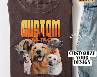 Custom Retro Dog Bootleg Shirt, Dog Bootleg Retro 90's Tee, Custom Pet Photo, Custom Pet Portrait, Dog Owner Gift, Pet Lovers Gift,Y2K B198