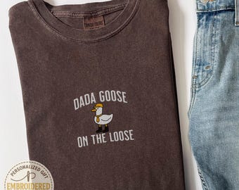 Camisa bordada "Dada Goose Comfort Colors", Camisa "Dad Silly Goose", Anuncio de embarazo, Camiseta "Dada Goose On The Loose", Camisa "New Dad" E025