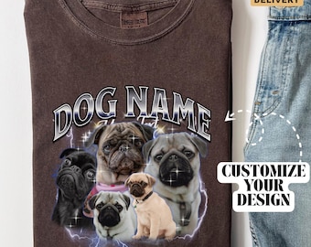 Aangepast vintage shirt voor huisdier, gepersonaliseerde hond bootleg rap-shirt, retro jaren 90 grafisch T-shirt, kleding hondenliefhebber, aangepast ontwerp gezicht huisdier B259