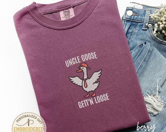 Embroidered Uncle Silly Goose Shirt, Cool Uncle Club Tshirt, Funny Goose Lover Gift for Uncle, New Pregnancy Announcement Tee for Uncle E012
