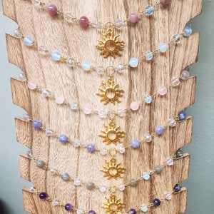Suncatcher Fairy Necklace | Sun Charm Gemstone Choker | Crystal Chip Chain | Boho Hippie Necklaces | Cute Gifts