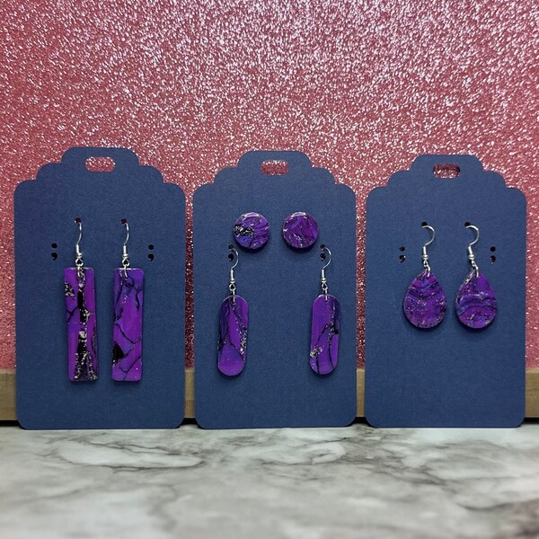 Domestic Violence Awareness|Purple, Black & Silver Marbled Earrings| Handmade Polymer Clay Earrings| Faux Gemstone Earrings| Hypoallergenic