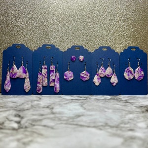 Amethyst Gold Foil Polymer Clay Earrings – Handmade Lightweight Jewelry