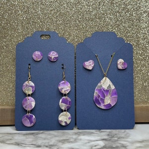 Amethyst Collection | Purple, White and Gold Marbled Earrings| Handmade Polymer Clay Earrings | Faux Gemstone Earrings| Hypoallergenic