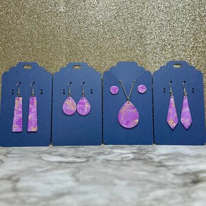 Purple Marble Gold Foil Jewelry – Earrings & Pendant