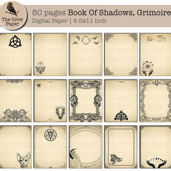80 pages Book Of Shadows | Grimoire pages | spell book digital paper | Gothic Novel Junk Journal Witchcraft Bundle | instant download