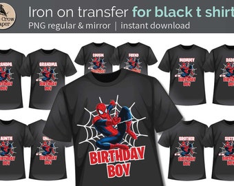 Spider Hero family bundle for BLACK t-shirt only | Iron On Transfer Super Hero Comic Birthday Boy | Web Slinger shirt | instant download