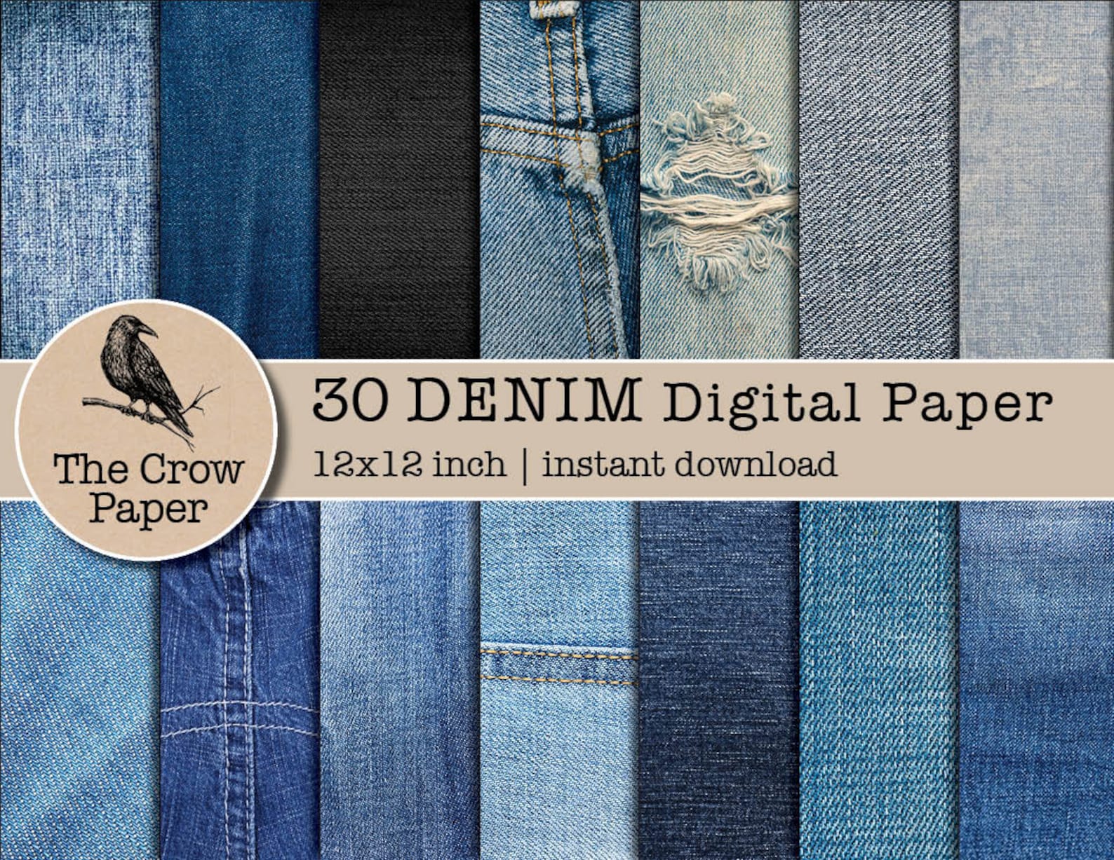 30 Denim Jeans Fabric Digital Paper Papers Scrapbook Etsy