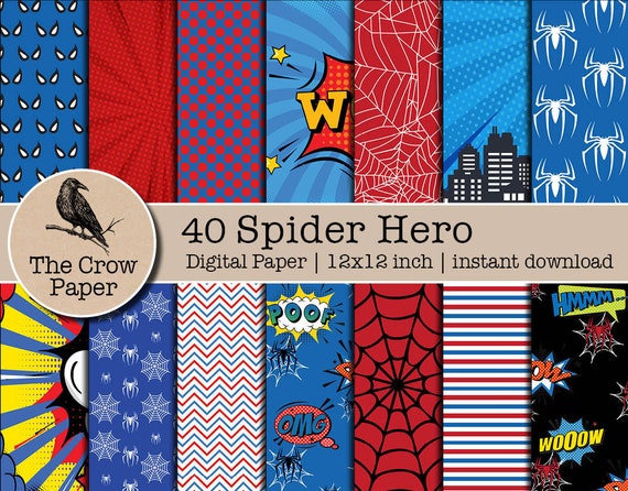 40 Spider Hero Digital paper | Scrapbook Comic Paper | Spider Hero Backgrounds | Web Slinger Pattern textures | instant download