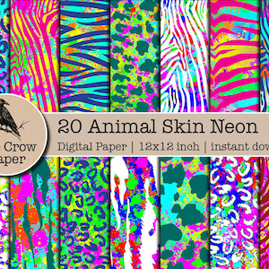 20 Papier numérique néon splash avec peau de bête | Album néon | Papier léopard | Cheetah coloré des années 90 Motif textures | Téléchargement instantané No2