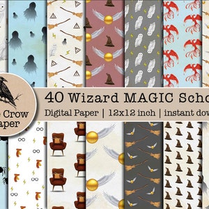 40 WIZARDING WORLD digital paper | Magic School | Wizard School Backgrounds | Witch and Wizard Pattern textures | instant download