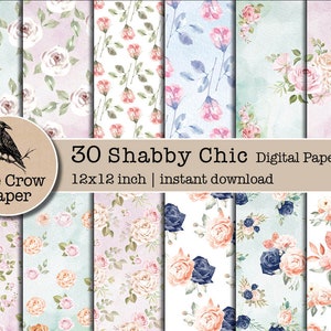 30 Vintage Shabby Chic digital paper | vintage flower floral Patterns Paper | roses floral pattern Scrapbooking | instant download