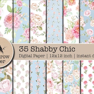 35 Vintage Shabby Chic Pink Light Blue digital paper | Vintage Pink flower floral Pattern | roses pattern Scrapbooking | instant download