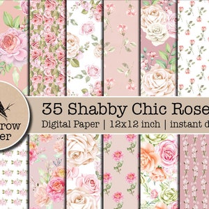 35 Vintage Shabby Chic PINK BEIGE digital paper | Vintage Pink Beige flower floral Pattern | roses pattern Scrapbooking | instant download
