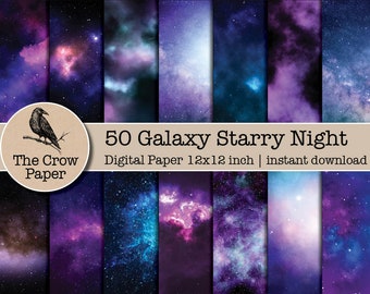 50 galaxy digital paper space Stardust | Digital Paper | sky | Scrapbook | Starry Night | modern Backgrounds | textures | instant download