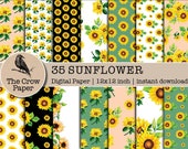 35 Sunflower digital paper | Autumn Fall Digital Papers | flower floral Patterns Paper | Yellow floral Scrapbooking | instant download