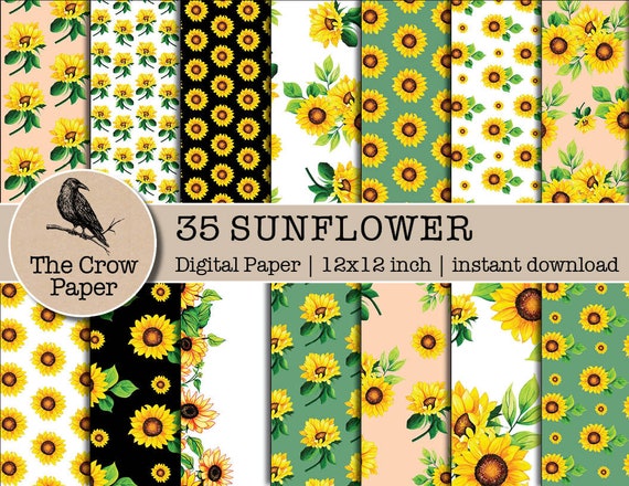 35 Sunflower digital paper | Autumn Fall Digital Papers | flower floral Patterns Paper | Yellow floral Scrapbooking | instant download