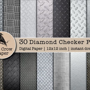 30 Diamond Checker digitales Papier | Diamant-Riffelblech | Metallplatte Hintergrund | Muster Papier | Scrapbooking | sofort download