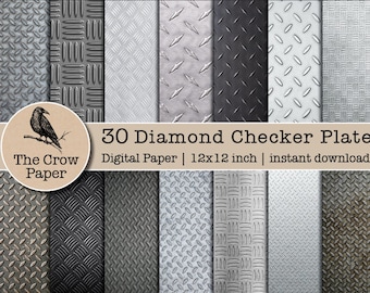 30 Diamond Checker digitales Papier |  Diamant-Riffelblech | Metallplatte Hintergrund | Muster Papier | Scrapbooking | sofort download