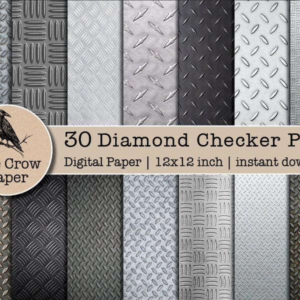 30 Diamond Checker digital paper |  Diamond Checker Plate | Metal plate Background | Patterns Paper | Scrapbooking | instant download