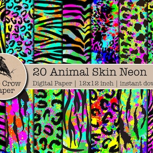 20 Neon splash Animal skin digital paper | Neon Scrapbook | Leopard paper | Cheetah 90s colorful Pattern textures | instant download No2