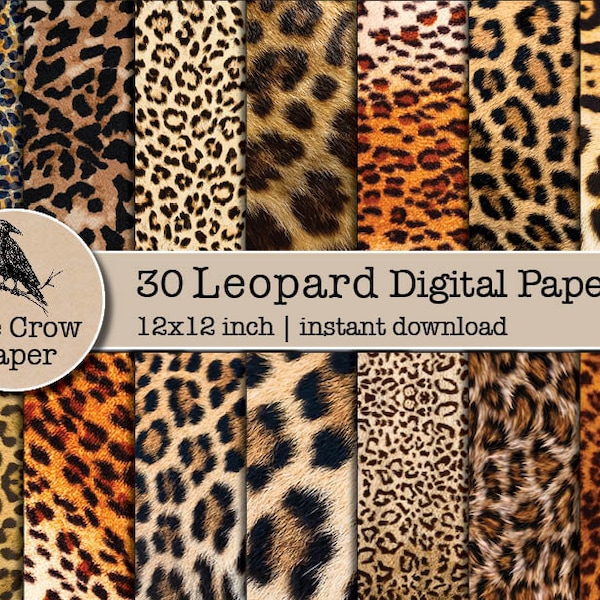 30 Cyfrowy papier ze skóry zwierzęcej lamparta | Papiery Album z wycinkami | Gepard tła | Tekstury wzoru Leopard Print | natychmiastowe pobieranie No2