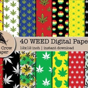 40 digitala papper med cannabis och marijuana | 420 mönster med marijuana och cannabis | Scrapbooking-bakgrunder | omedelbar jpeg-nedladdning