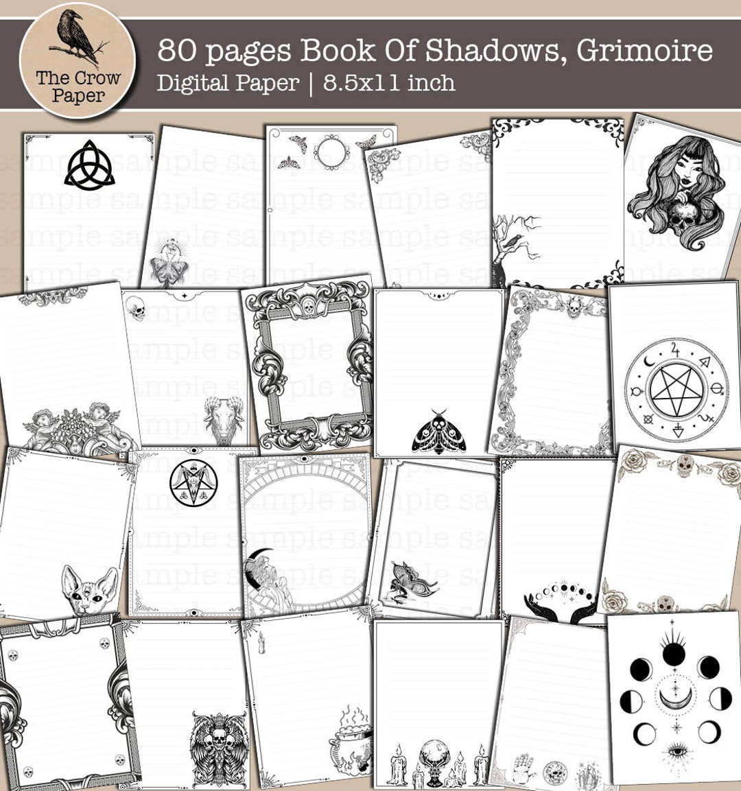 80 Pages Book of Shadows | Grimoire Pages | Spell Book Digital Paper ...