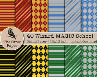 40 WIZARDING WORLD digital paper | Magic School | Wizard School Backgrounds | Witch and Wizard Pattern textures | instant download