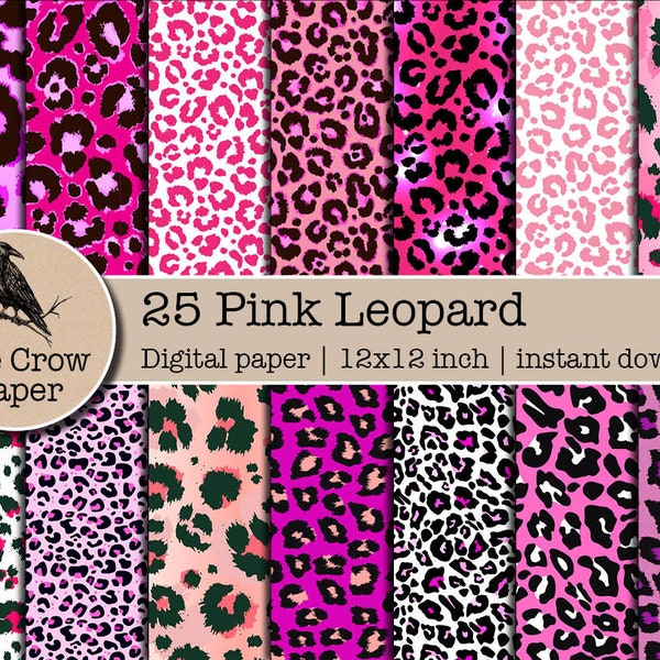 25 Pink Leopard animal skin digital paper | Papers Scrapbook | Cheetah Backgrounds | Leopard Print Pattern textures | instant download No2