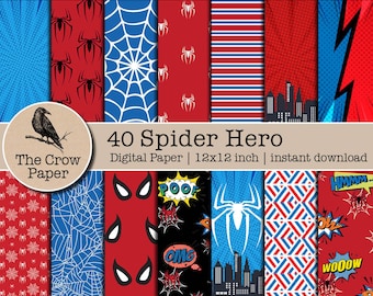 40 Spinne Held Digitales Papier | Sammelalbum Comic Papier | Spinne Held Hintergründe | Web Slinger Pattern Texturen | sofort download