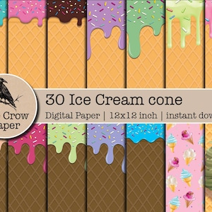 30 Eis Waffel digitales Papier | Waffeltüten-Eiswagen | Streusel, Eis am Stiel, Sommer Scrapbook | Texturen | sofort download