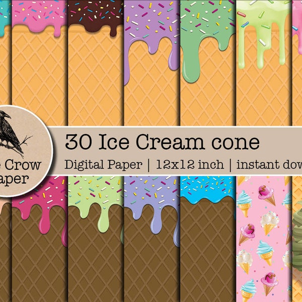 30 Ice Cream Waffle digital paper | waffle cone ice cream truck | sprinkles, popsicle, summer Scrapbook | textures | instant download