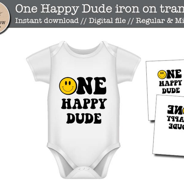 printable One happy dude iron on transfer | first Birthday  | t shirt ONE Smiley Groovy Decorations 1st first birthday | digital file