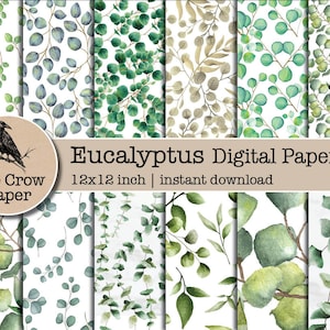 15 Eukalyptus Digitales Papier | Greenery Muster Papier | Aquarell Eukalyptus Scrapbooking | sofort download