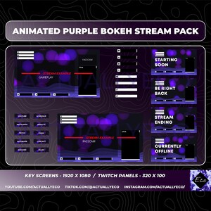 Animated Purple Theme Bokeh Stream Pack | Twitch & Youtube | Overlays, Scenes, Panels | Starting Soon, Be Right Back, Stream Ending and More