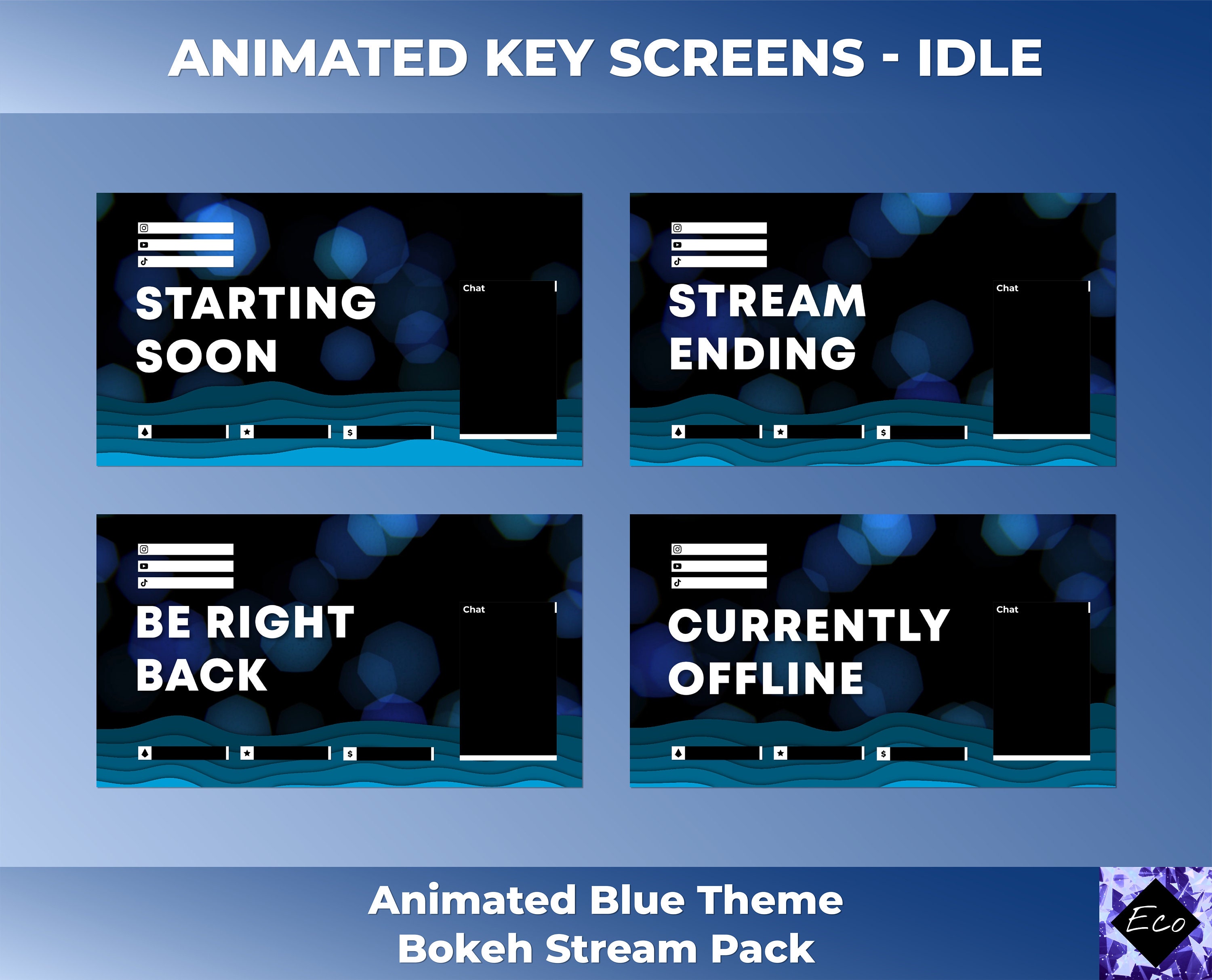 Animated Blue Theme Bokeh Stream Pack Twitch & Youtube Overlays, Scenes ...