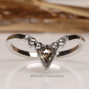 Salt and Pepper Curved Sun Burst Natural Diamond Ring, 14k White Gold Crown Ring For Anniversary, Wedding Minimalist Gift Ring M90