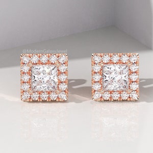 2.0 Carat F/VS1 Princess cut Lab Grown Diamond Stud Earrings, 14k Gold Pushback Earrings, Gift For Women, Wedding Earrings, Diamond Earrings