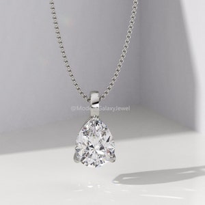 1.0 CT F/VS1 Pear cut Lab Grown Diamond Pendant With Chain, Solitaire Pear Diamond Necklace Diamond, 14k Gold Diamond Pendant