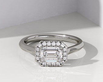 Anello con diamante coltivato in laboratorio con taglio smeraldo da 1,0 CT F/VS1, anello di fidanzamento in oro 14k, anello nuziale, anello anniversario, anello regalo di compleanno unico per lei