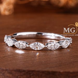 Marquise cut Lab Grown Diamond Band, Half Eternity Wedding Band, Stackable Band For Women, Lab Grown Marquise cut Diamond Band