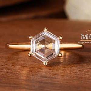 Hexagon cut Lab Grown Diamond Ring, Hexagon Rosecut Diamond Ring, Bezel Set Comfort Fit Ring, Lab Grown Diamond, Solitaire Engagement Ring